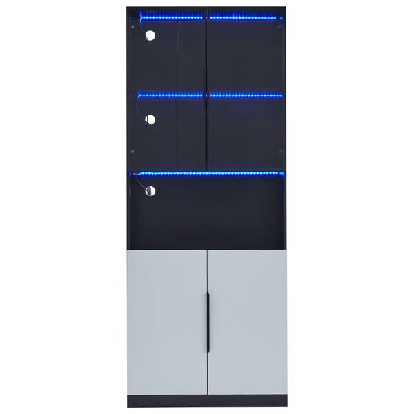 Vitrinekast Ourea Ⅲ wit - plaatmateriaal op houtbasis - glas - metaal - 30 x 200 x 80 cm