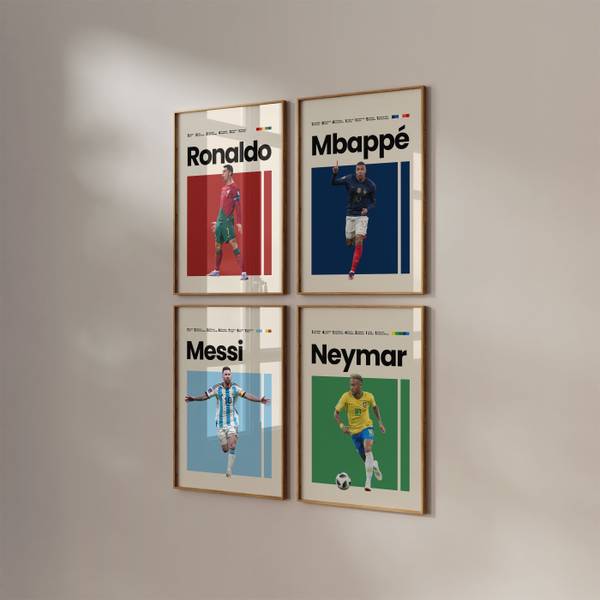 Poster Mbappe Ronaldo Messi Neymar Fußba Naturfaser - 21 x 30 x 1 cm