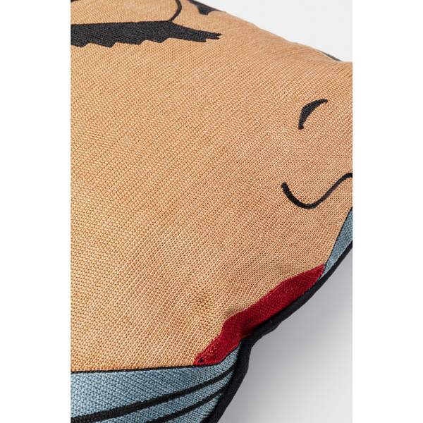 Coussin Comic Face Beige - Bleu - Coton - 50 x 50 x 14 cm