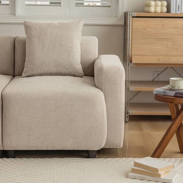 3-Sitzer Sofa ChenilKiss Ⅲ Beige - Holzwerkstoff - Metall - Kunststoff - Massivholz - Textil - 211 x 71 x 67 cm