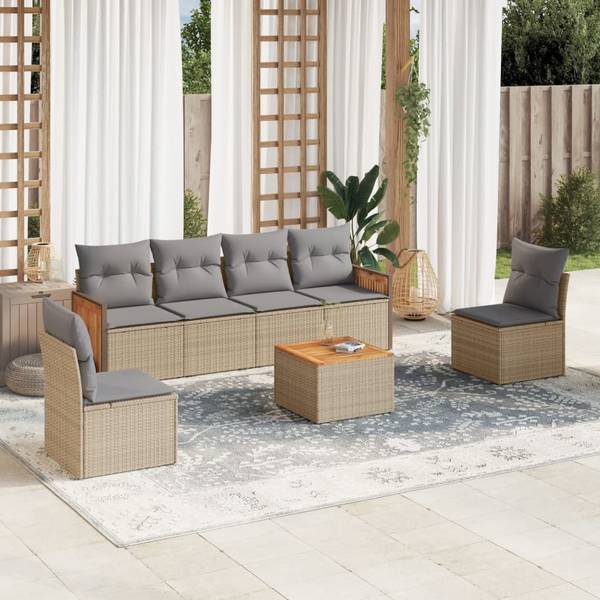 Garten-Lounge-Set 3034987-2 7-teilig Beige - Grau - Polyrattan - 55 x 69 x 62 cm