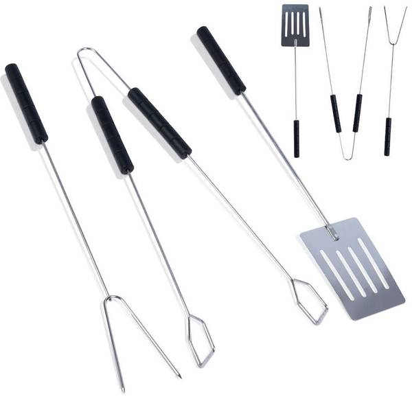 Grillbesteck Set 3-tlg. 489176 Silber - Metall - 3 x 3 x 38 cm