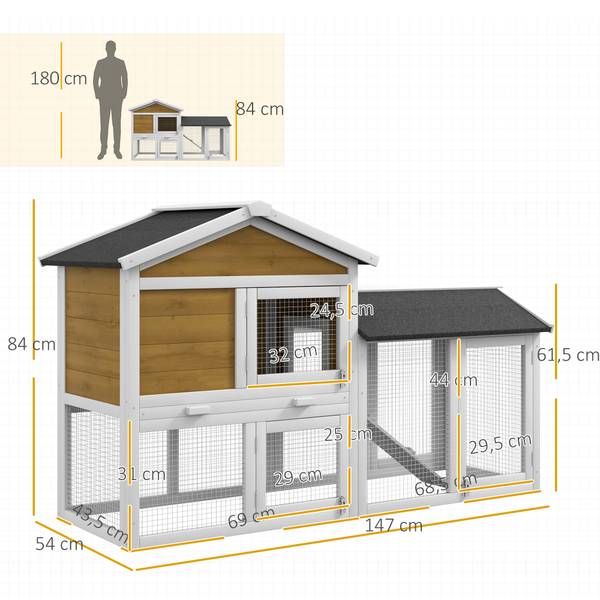 Kaninchenstall D51-101V00YL Gelb - Massivholz - 54 x 84 x 147 cm
