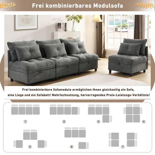 Sofaset Gaia Ⅰ Grau - Kunststoff - Massivholz - Textil - 76 x 87 x 274 cm