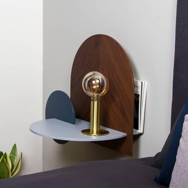 ALBA Fischgräten Nachttisch Blau - Braun - Grau - Massivholz - 60 x 55 x 45 cm