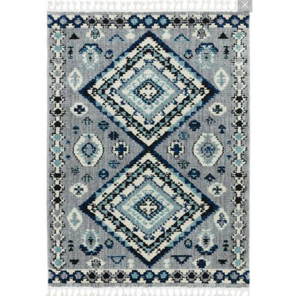 Wohnzimmerteppich mit Fransen INES Blau - Textil - 200 x 290 cm