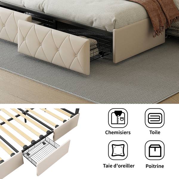 Doppelbett Polsterbett HDF09 Beige - Metall - Massivholz - 145 x 96 x 208 cm