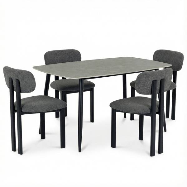 Essgruppe MORA/FRANCA 5er Set Schwarz - Edelstahl - 140 x 76 x 80 cm