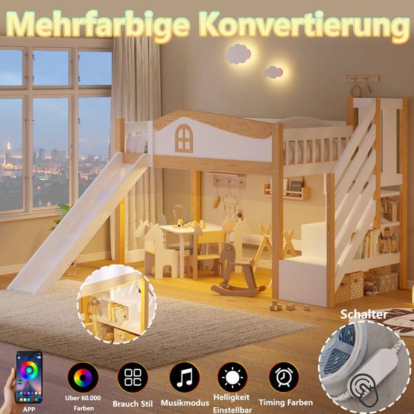 Halbhohes Bett Oneiros Ⅳ Braun - Weiß - Holzwerkstoff - Massivholz - 236 x 135 x 253 cm