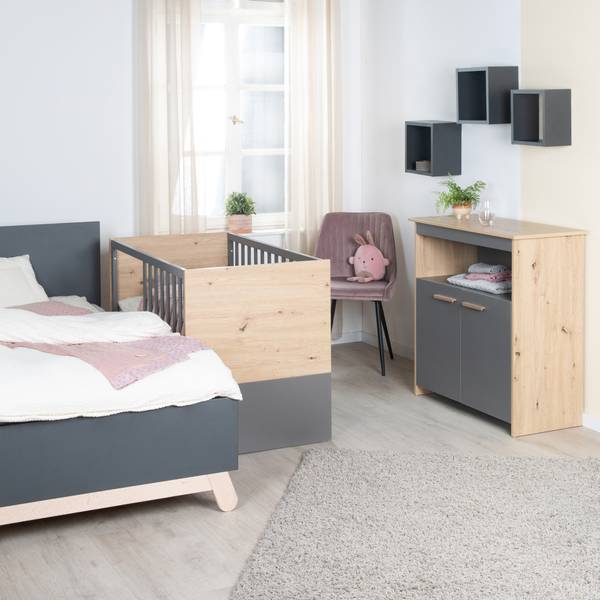 Babyzimmer Set Anna 3-teilig Grau - Eiche