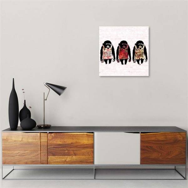 Tableau déco banksy 3 singes 40 x 40 cm