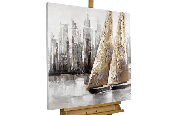 Acrylbild Handgemalt Schiffe & Boote Jec Grau - Baumwollstoff - 80 x 80 x 4 cm