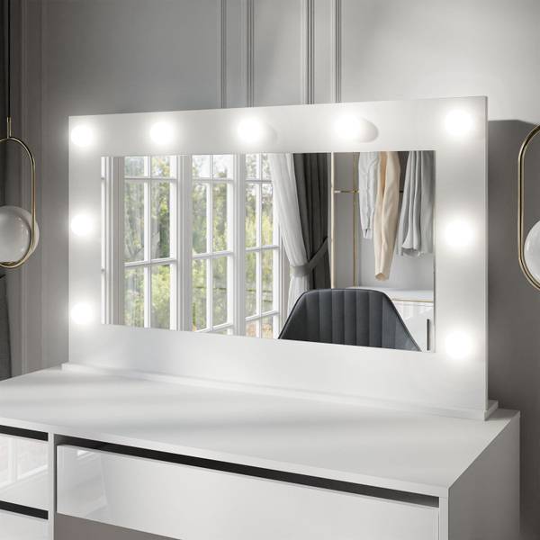 Spiegel mit Beleuchtung MADA LED Weiß - Holzwerkstoff - 110 x 67 x 12 cm