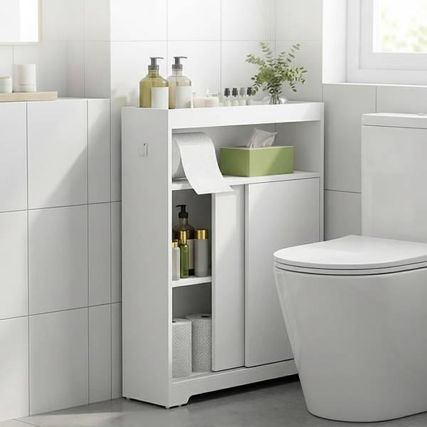 Nischenschrank mit Toilettenpapierhalter Weiß - Holzwerkstoff - 20 x 80 x 60 cm