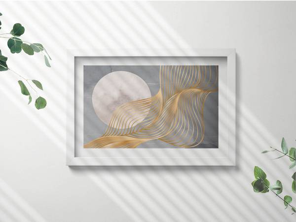 Bild Mond und Gold Weiß - 30 x 20 cm