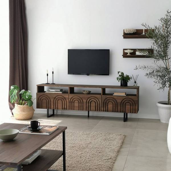 Meuble TV Barbania Marron - Bois massif - 170 x 40 x 30 cm