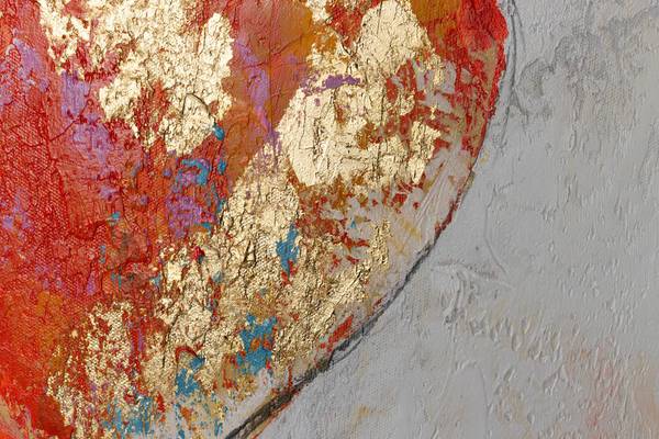 Acrylbild Handgemalt Herz Jec Gold - Baumwollstoff - 150 x 50 x 4 cm