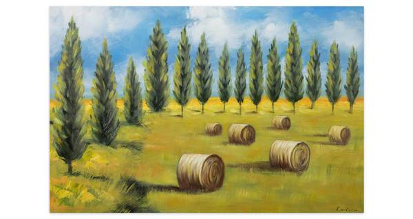 Acrylbild Handgemalt Landschaften Fal Beige - Grün - Baumwollstoff - 90 x 60 x 4 cm