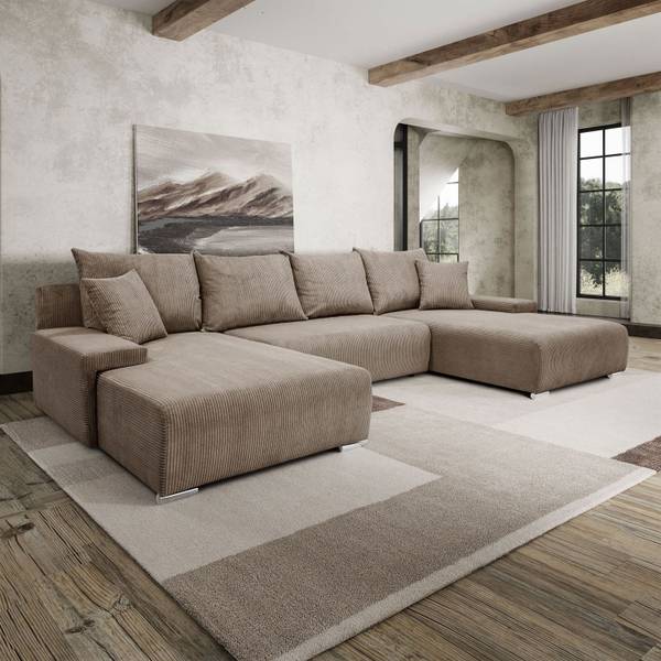 Ecksofa LAVIO U mit Schlaffunktion Braun - Polyester - 348 x 93 x 188 cm