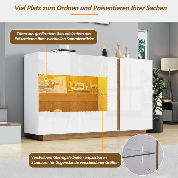 Sideboard Electra Ⅰ Braun - Weiß - Holzwerkstoff - Glas - 138 x 91 x 38 cm