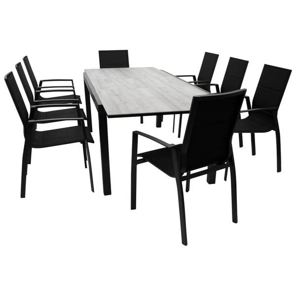 Garnitur FARO 9-teilig Schwarz - Grau - Aluminium - Sicherheitsglas - PVC - 100 x 75 x 240 cm