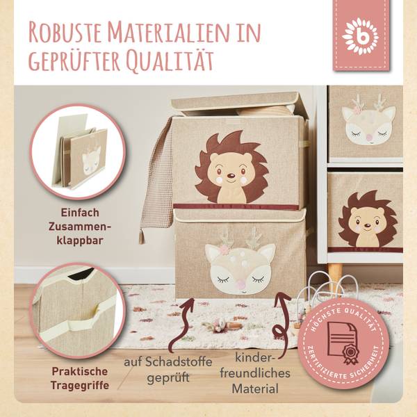 Aufbewahrungsbox mit Deckel Reh Ella Beige - Textil - 36 x 51 x 36 cm