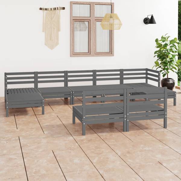 Garten-Lounge-Set 3010620 (9-teilig) Grau - Kiefer - 64 x 29 x 64 cm