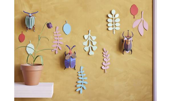 Wandobjekt Käfer-Set Naturfaser - Papier - 6 x 18 x 8 cm