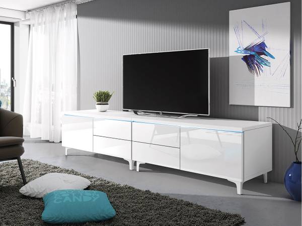 TV-Lowboard Double XIIIW Hochglanz Weiß - Weiß
