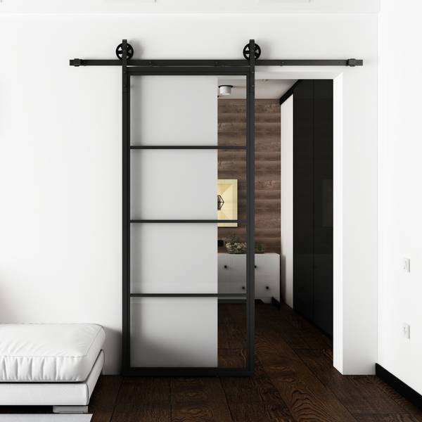 Schuifdeur VOBI zwart - staal - transparant glas - 90 x 210 x 3 cm