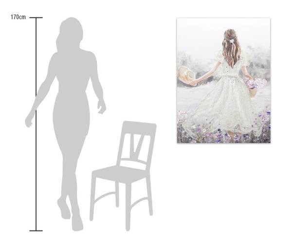 Tableau peint à la main Prairie Elina Blanc - Coton - 75 x 100 x 4 cm