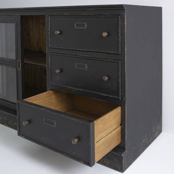 Sideboard AMSTERDAM Schwarz - Massivholz - 200 x 80 x 50 cm
