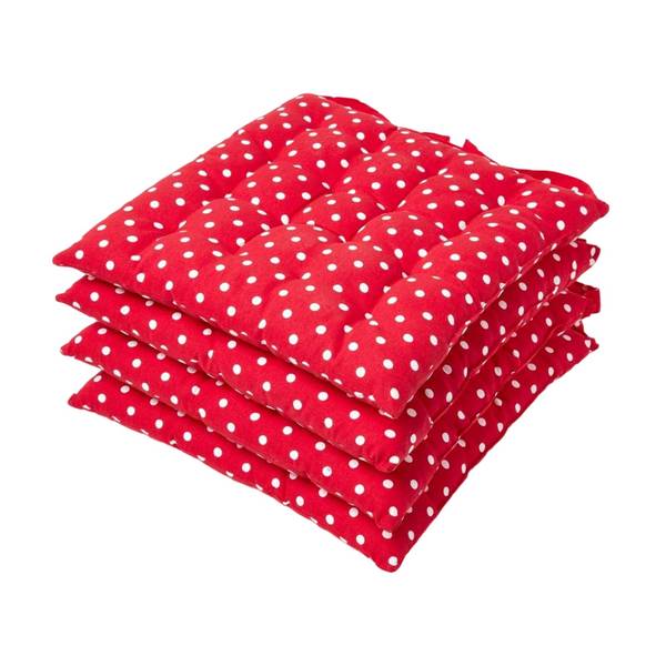 Stuhlkissen mit Knopf-Bändern, 4er-Set Rot - Baumwollstoff - 40 x 5 x 40 cm