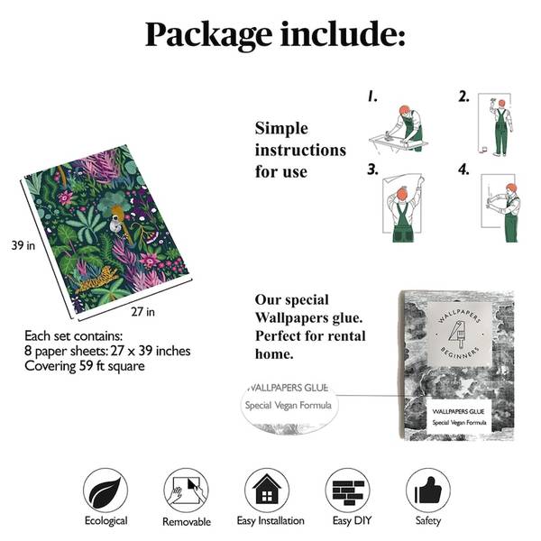 Papier Peint Jungle Tropicale Vert - Papier - 200 x 250 x 1 cm