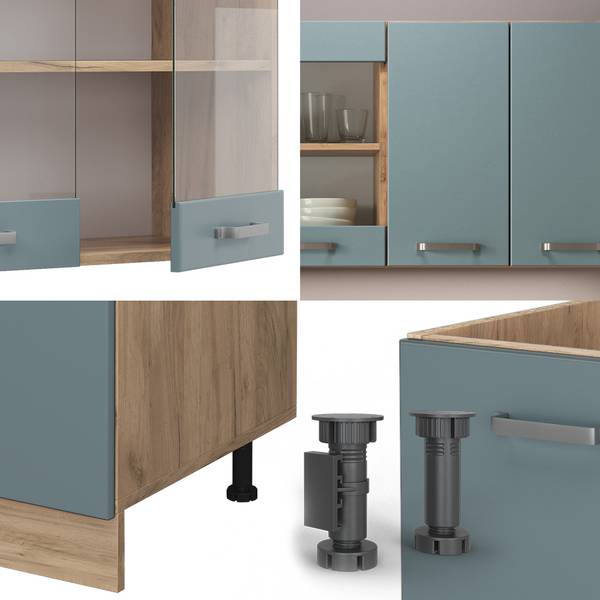Singleküche R-Line 42950 Blau / Grau - Eiche Dekor