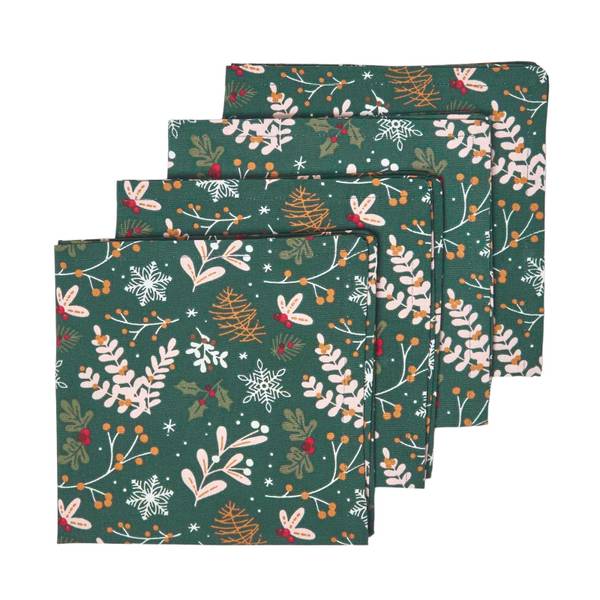 Weihnachtsservietten 4er-Set Grün - Baumwollstoff - 45 x 1 x 45 cm