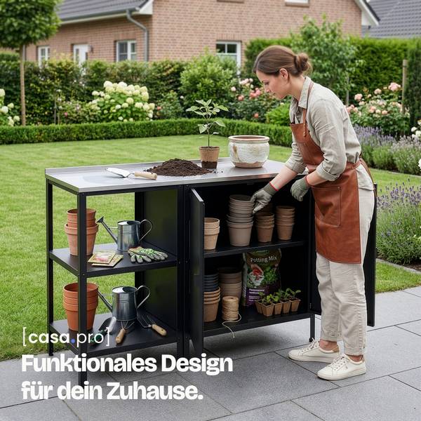 Set de meubles de jardin armoire étagère Noir - Acier inoxydable - Acier - 80 x 92 x 50 cm