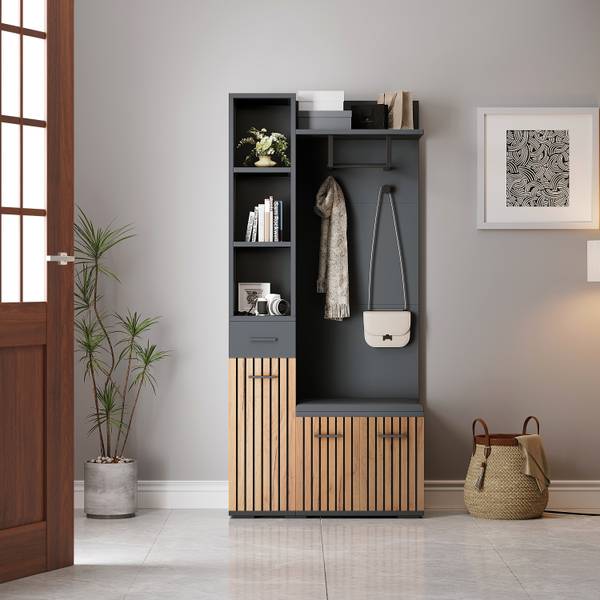 Garderobenständer Eos Ⅰ Schwarz - Braun - Holzwerkstoff - 35 x 175 x 80 cm
