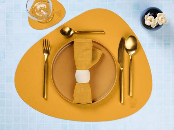 Omkeerbare onderzetter NUDE set van 6 mosterdgeel