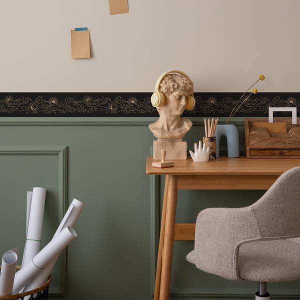 Tapetenbordüre Monde Wolken Sterne Beige - Schwarz - Braun - Fleece - 10 x 300 x 300 cm