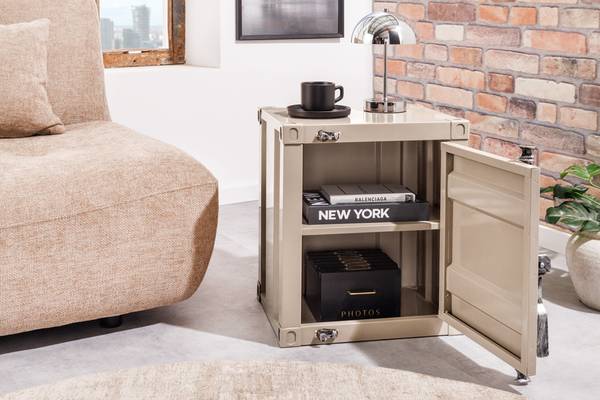 Nachttisch GLOBETROTTER mit Stauraum Beige - Grau