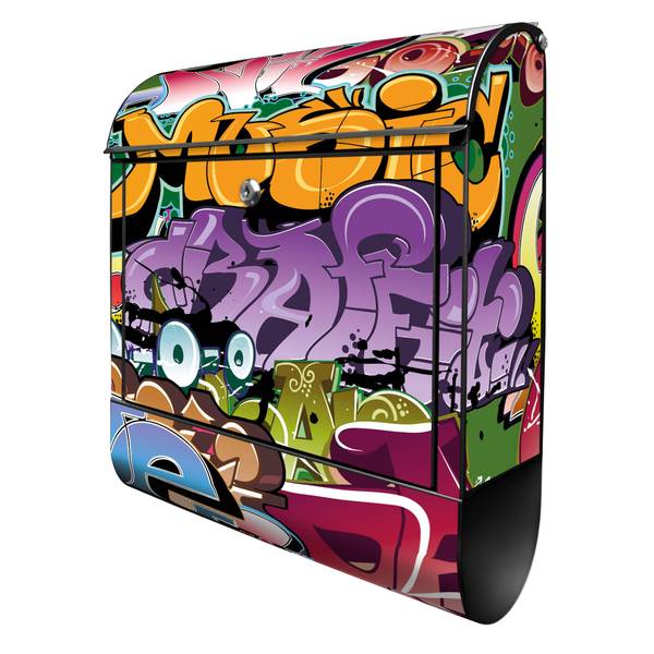 Briefkasten Stahl Graffiti Schwarz - Stahl - 38 x 46 x 13 cm