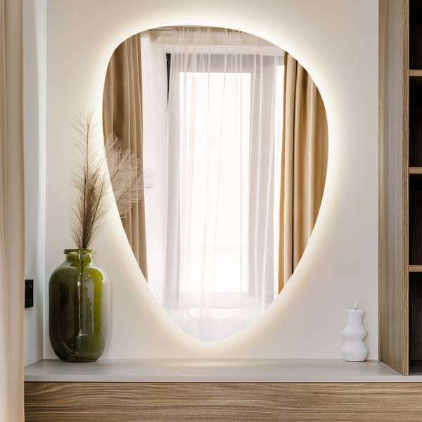 LED-Wandspiegel OVALIA Hellgelb - 90 x 64 cm