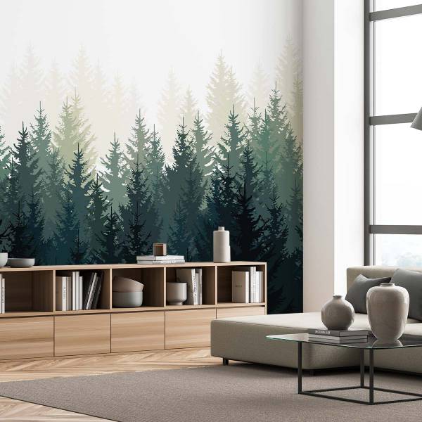 Tapete Lärchenwald Grün - Papier - 312 x 270 x 1620 cm