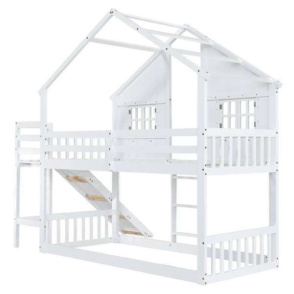Etagenbett David I Weiß - Holzwerkstoff - Massivholz - 158 x 218 x 247 cm