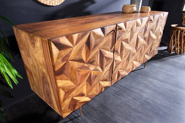 Sideboard ALPINE Braun - Gold - Sheesham - 145 x 73 x 43 cm