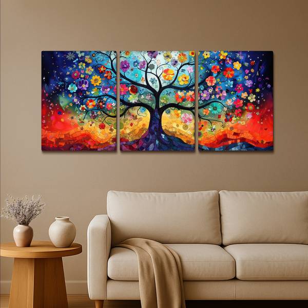 LEINWANDBILD Blumen Baum 3er Set 180 x 80 cm