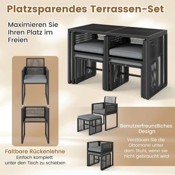 Gartenmöbel TI95706SD+DE(5-TLG.) Grau - Polyrattan