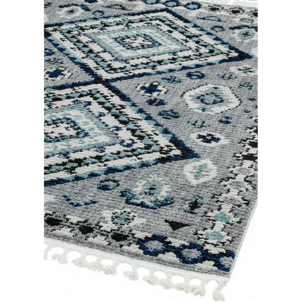 Wohnzimmerteppich mit Fransen INES Blau - Textil - 200 x 290 cm