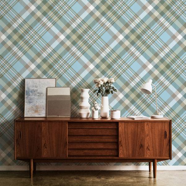 Papier Peint Motif Géométrique Moderne Beige - Bleu - Blanc - Polaire - 53 x 1000 x 1000 cm